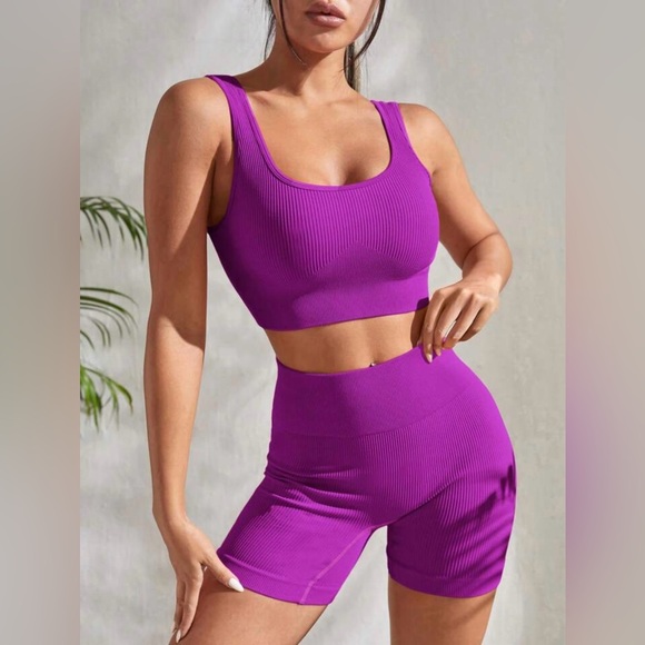 Seamluxe Sport Ribbed Knit Wideband Waist Sports Set Workout Women Set Gym Yoga - Picture 1 of 5